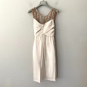 NWT! Tracy Reese Sz 0 Gold Silk Sequin Beaded Cocktail Dress w Bow Tie